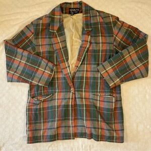 Vintage 80’s Rainbow Blazer Jacket Cotton Adolfo Designer Plaid Large